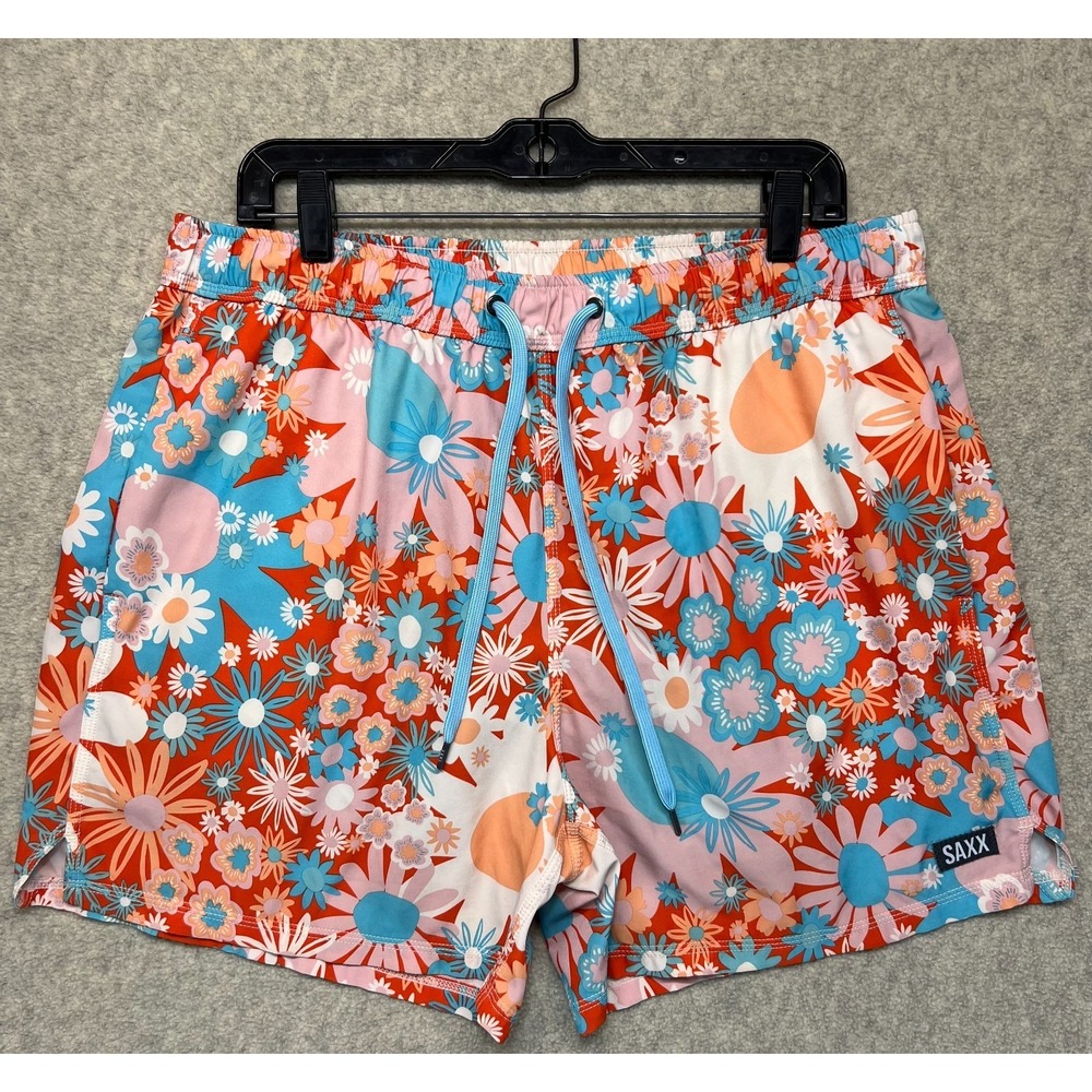 SAXX Mens Oh Buoy 2N1 Volley Shorts Swim Trunk Multicolor Floral Print Retro XL